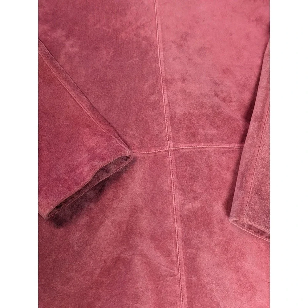 Jessica Holbrook Red Suede Barn Jacket Large Washable Leather Utility Coat 90s - Picture 15 of 16